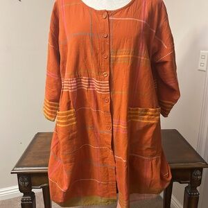 Gudrum Sjuden vintage orange plaid tunic with pockets, size M
